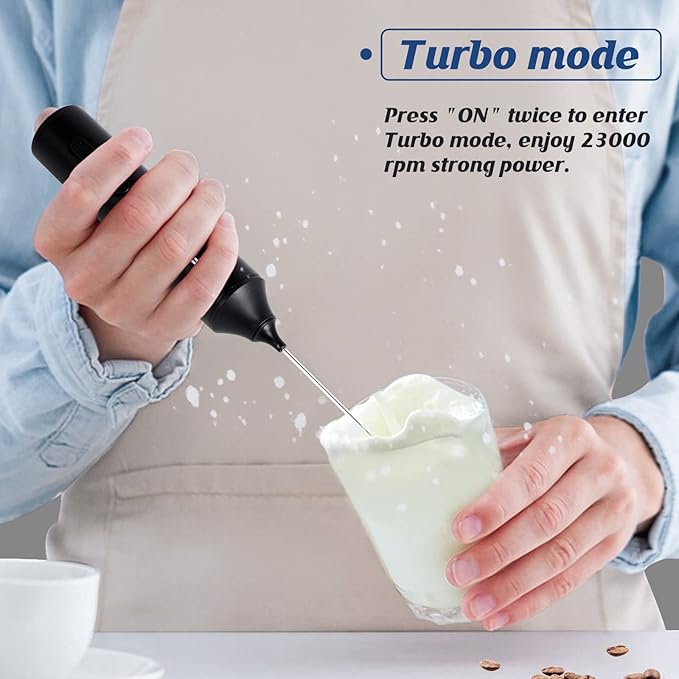 FoodVille MF05 Rechargeable Milk Frother USB Charging Handheld Foam Maker with Stainless Balloon Whisk for Cappuccino, Latte, Bulletproof Coffee, Keto Diet, Protein Powder, Matcha (Black)