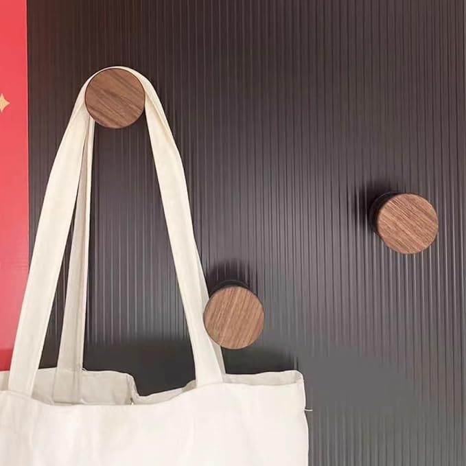 2 PCS Retro Magnetic Hooks, Wrought Iron Wooden Ball Hooks, Creative Punch-Free Storage for Refrigerators, Metal Doors, and Lockers (Beech+Walnut Wood,L)