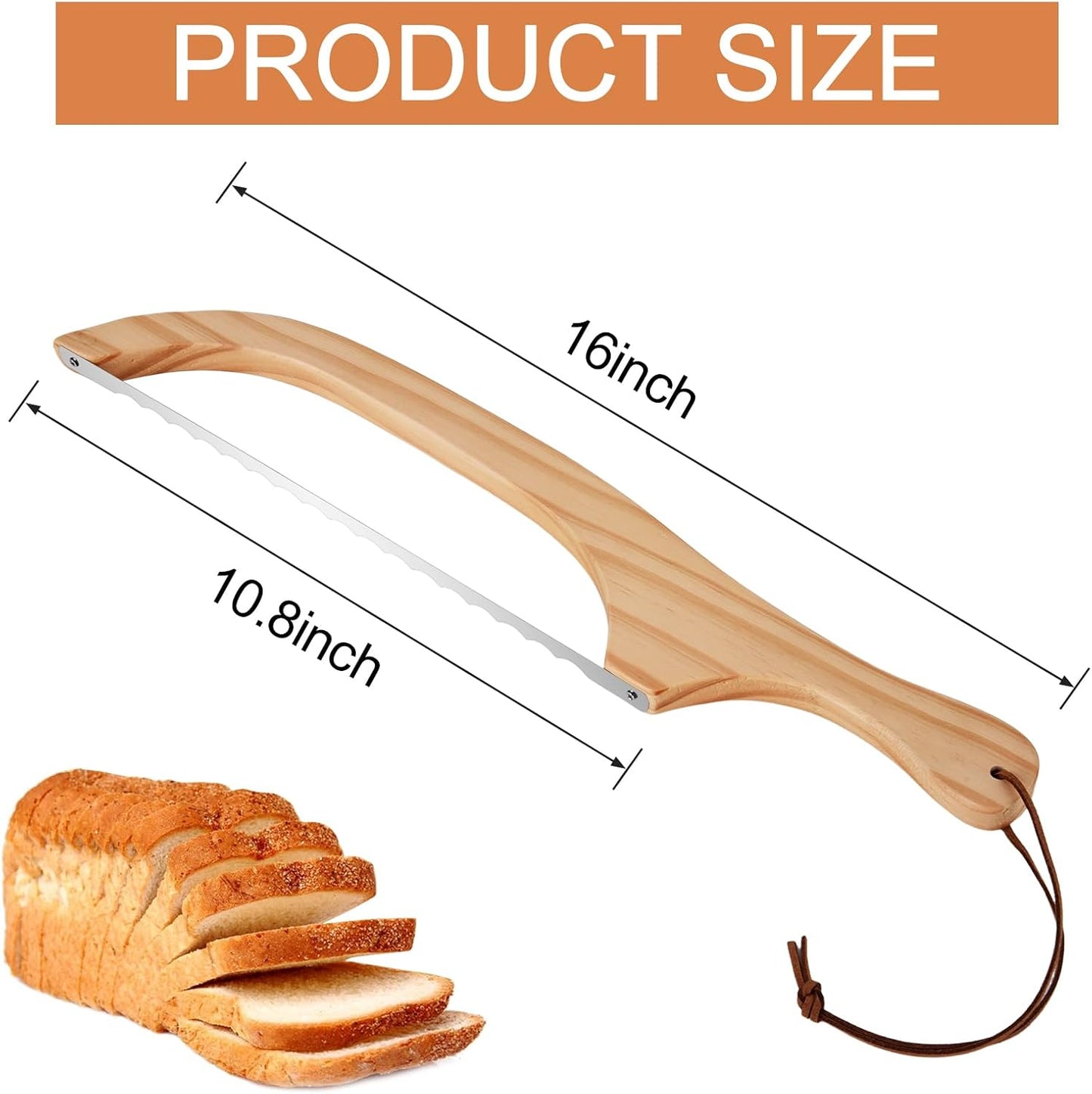 16 inch Wooden Sourdough Bread knife, Serrated Bread Slicer for Homemade Bread, Bagels, and Baguettes