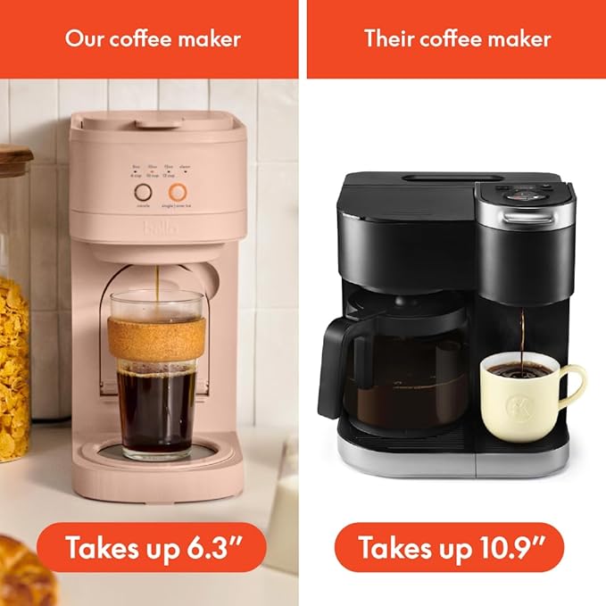 BELLA VersaBrew 2-in1 Coffee Maker, K-Cup compatible, Brew 3 Sizes Carafes & Single Serve Cups, Dishwasher Safe Reusable Filter & Filter Holder, Iced Coffee Function, 60oz Tank, Blossom