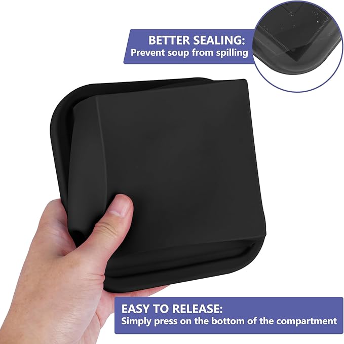 2 Cup Silicone Freezer Trays with Lid 4 Pack Silicone Freezer Molds soup freezer containers Make 4 Perfect Soups, Broths, Stews, Sauces, Curries (Black)