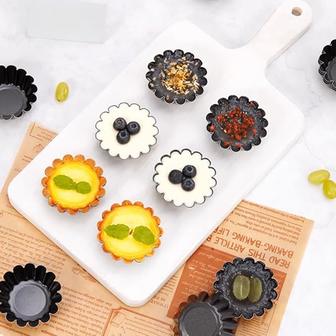 12-Pack 2.5 Inch Nonstick Mini Tart Pans Fluted Side for Pies Pan Round Deep Quiche Mold Heavy Duty Carbon Steel Baking Cupcake Egg Tarts Mousse Cakes Fruit and Desserts Molds for Oven