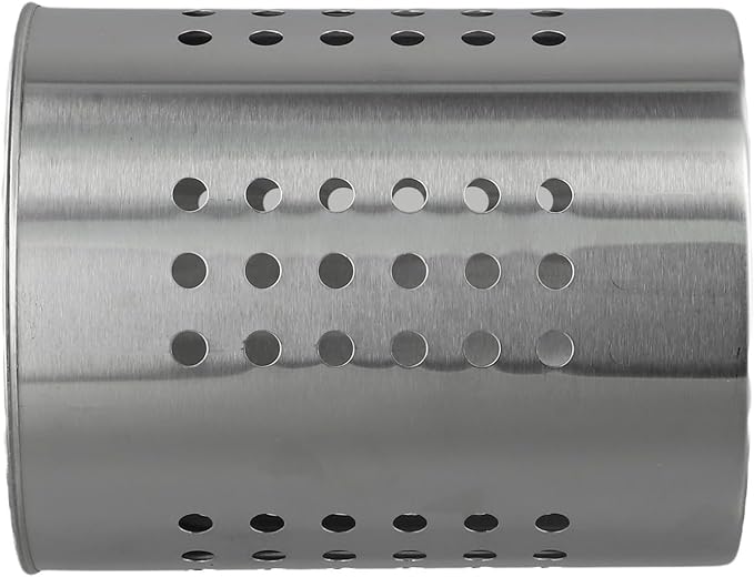 FABULETTA Stainless Steel Utensil Holder for Kitchen Countertop, Cutlery Drainer Rack with Drain Hole, Rust-Resistant Vertical Organizer Stand for Spoons and(Silver Small)