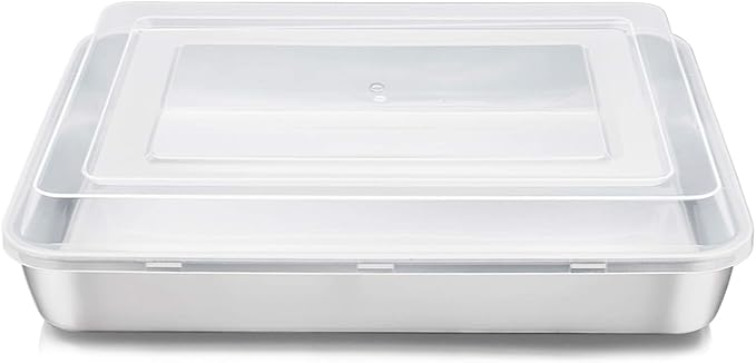 E-far Stainless Steel Baking Pan with Lid, 12⅓ x 9¾ x 2 Inch Rectangle Sheet Cake Pans with Covers Bakeware for Cakes Brownies Casseroles, Non-toxic & Healthy, Heavy Duty & Dishwasher Safe