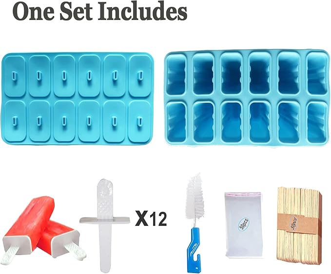 12 Cavity Silicone Popsicle Molds 6 Cavity Popsicle Molds with Brush 100 pcs Sticks