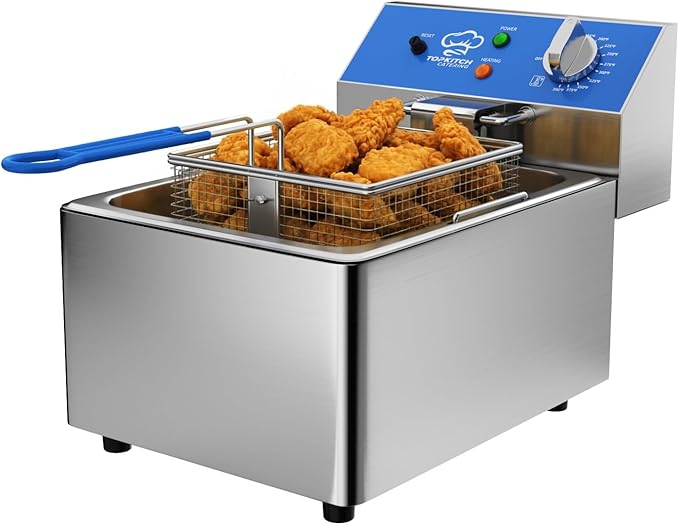 TOPKITCH 6L Electric Deep Fryer with Removable Oil Container and Handle, Solid Wire Mesh Basket and Lid, Lightweight Commercial Countertop Fryers - 120V 1800W