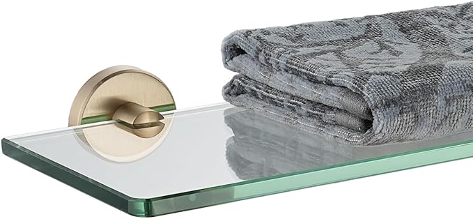 JQK Bathroom Glass Shelf, Tempered Glass Shower Storage 30 by 5 inches, 304 Stainless Steel Champagne Bronze Wall Mount, TGS101L30-CB