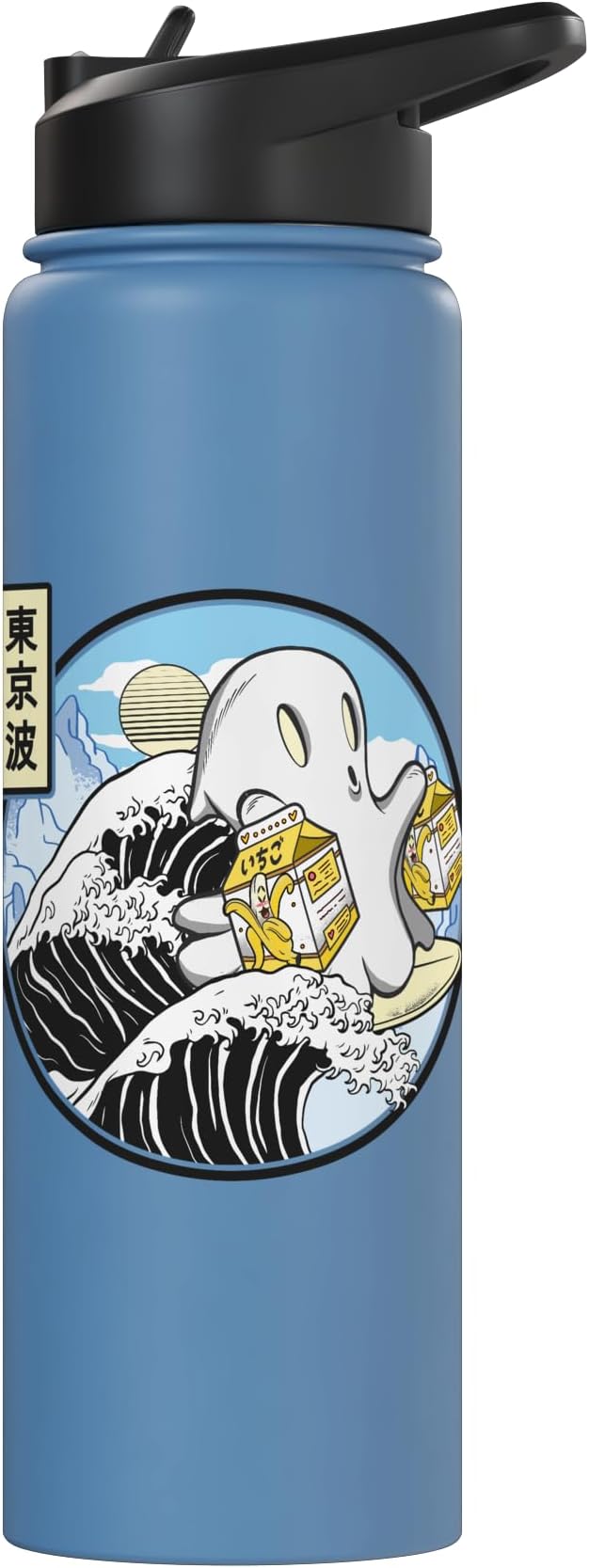 Surfing Ghost Banana Milk Cartons Kanagawa Wave Kawaii Anime Stainless Steel Insulated Water Bottle