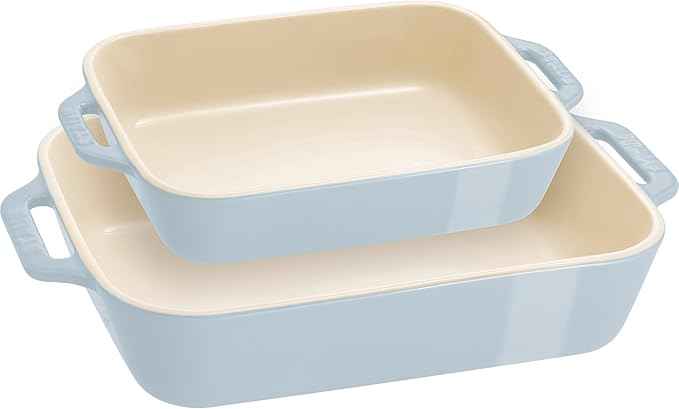 STAUB Ceramic 2-pc Rectangular Baking Dish Set, Macaron Pastel Blue