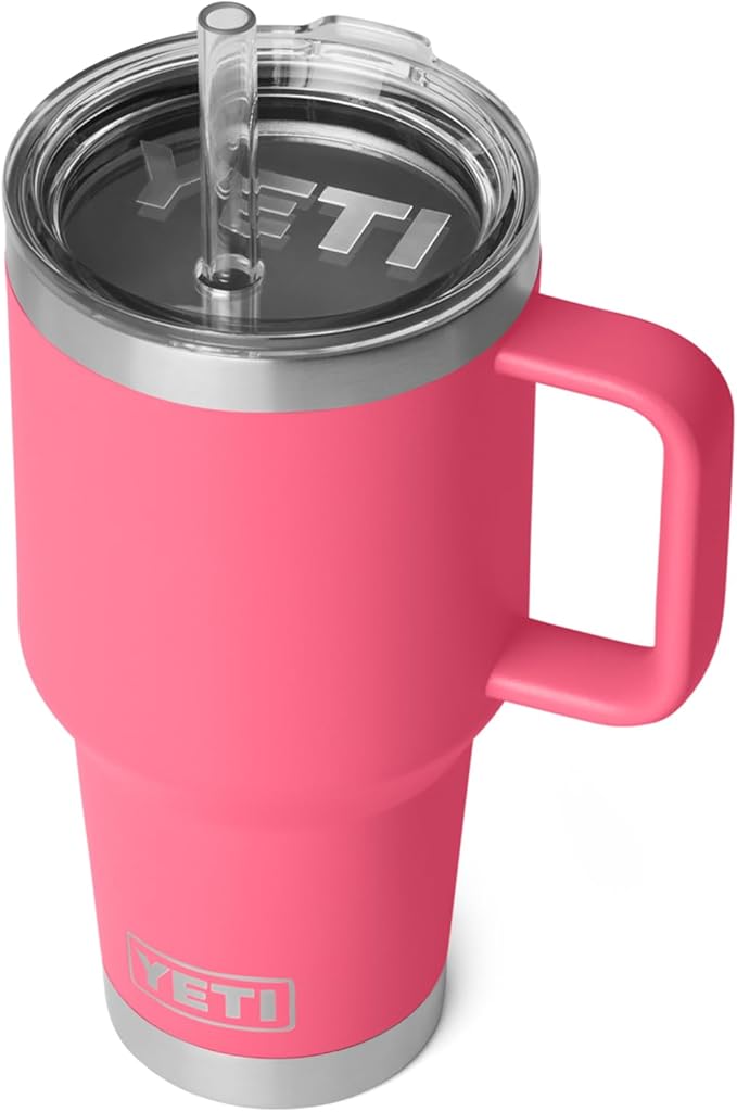 YETI Rambler 35 oz Straw Mug 2.0 - Double-Wall Vacuum Insulation for Cold Beverages – Dishwasher Safe – Cupholder Compatible – Reusable Straw – Comfortable Grip Handle – Travel Mug - Tropical Pink