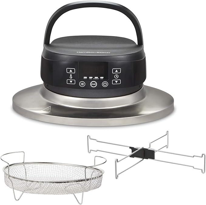 Hamilton Beach Air Fryer Lid, Fits 6 Quart Oval Slow Cooker Crock, With Fry Basket and Tray, Works with Multiple Brands (33602)