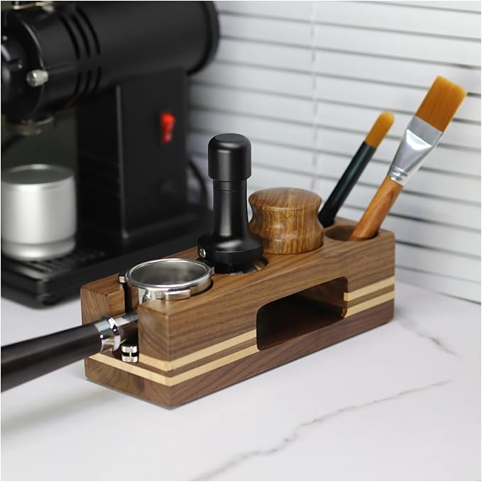 Walnut Wood Coffee Filter Holder, Espresso Tamper Mat Stand, Coffee Maker Support Base Rack, Barista Accessories(Orange)
