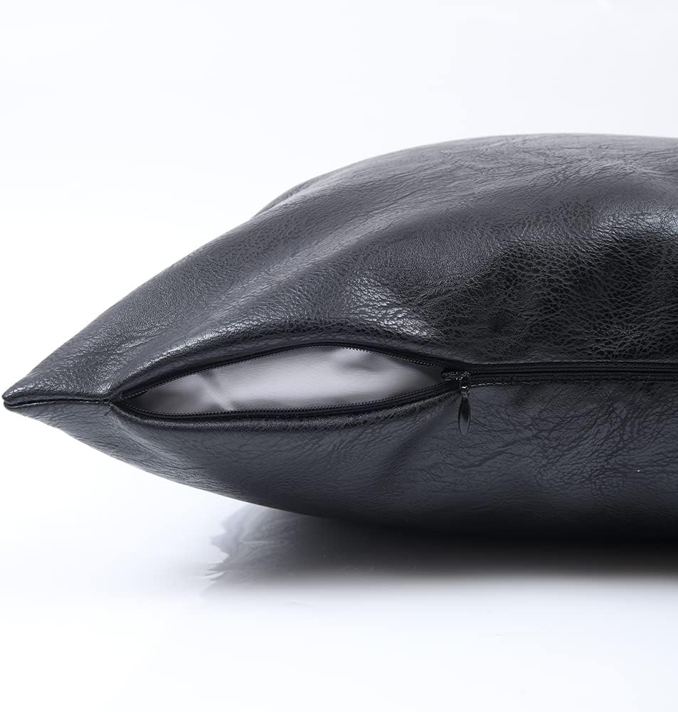 Fancy Homi Black Boho Faux Leather Decorative Throw Pillow Covers 16x16 Inch for Living Room Couch Bed Sofa, Rustic Modern Farmhouse Home Decor, Hand Stitched Square Cushion Case 40x40 cm