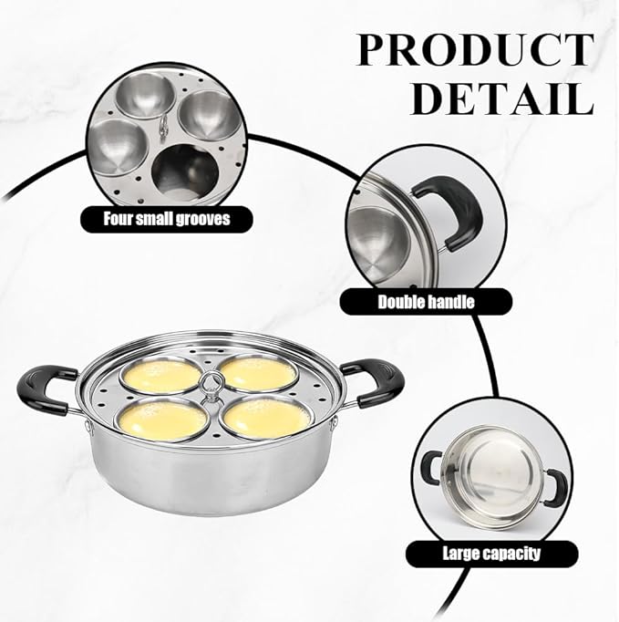Stainless Steel Egg Poacher Pan - 4-Cup Non-Coated Egg Cooker Poached Egg Maker, Heavy Duty Egg Poaching Pan for Home Kitchen