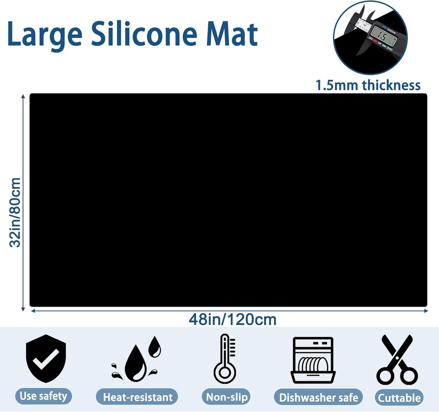 Large Silicone Mat, 48"x32"(120cmx80cm) Silicone Mats for Kitchen Counter, Non-Slip Heat Resistant Mat, Kitchen Counter Mat, Waterproof Countertop Protector for Craft, Light Gray
