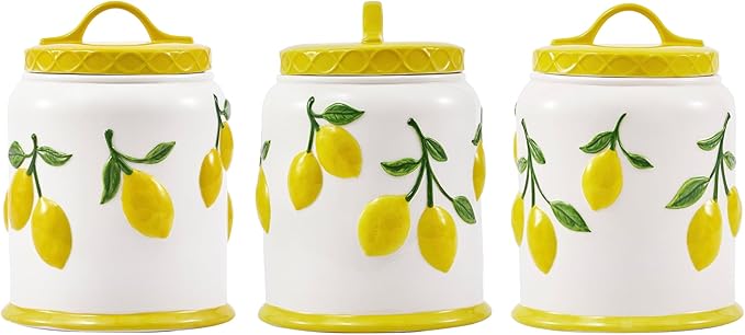 Bico Lemon Handpainted 9 inch Stoneware Cookie Jar, Dishwasher Safe, Air Tight Seal for Keeping Cookie, Spices, Coffee