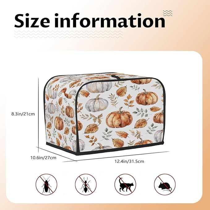 4 Slice Toaster Cover,Thanksgiving Watercolor Pumpkin Art Small Kitchen Appliance Bread Machine Cover with Pockets,Dust & Fingerprint Protection