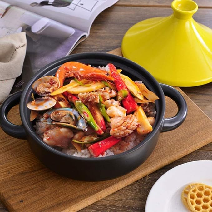 Moroccan Tagine Cooking Pot Cast Iron Enamel Stew Casserole Slow Cooker With Anti-Scalding Handles(Color:Red)