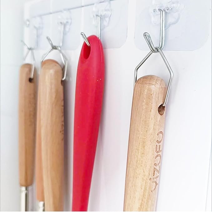 10 Pack Wooden Spoons Hook Attachement Wooden Utensil Handle Hanging Hooks Jump Ring Clasp for Wood Kitchen Utensil Set Bamboo Cooking Spoons Natural Teak Kitchen Pan Toolset Utensil Hanger