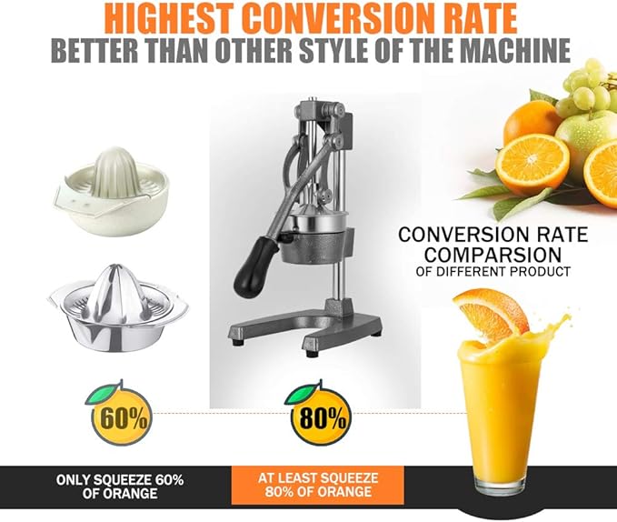 Commercial Heavy Duty Cast Iron Hand Press Manual Orange Citrus Lemon Lime Grapefruit Pomegranate Fruit Juice Squeezer Machine with Stainless Steel Cup Grey