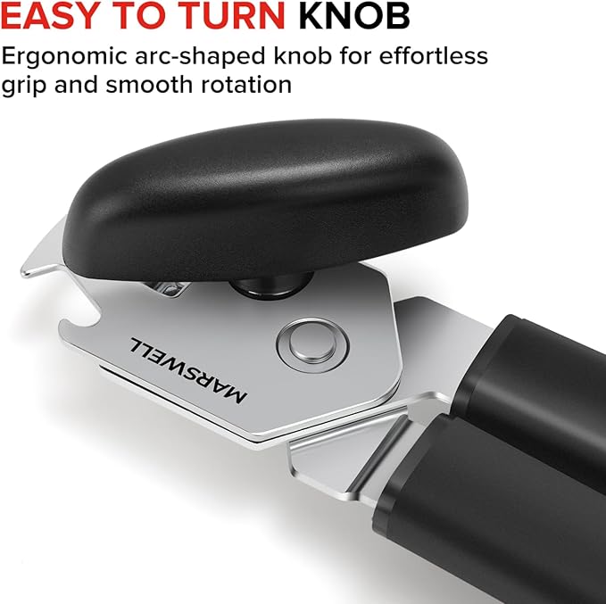 MARSWELL Manual Can Opener with Comfy Grip, Easy Turn Knob & Magnetic Lid Lifter, Smooth Cutting Hand Held Can Opener for Seniors, Arthritis & Weak Hands, Heavy Duty Kitchen Tool, Black