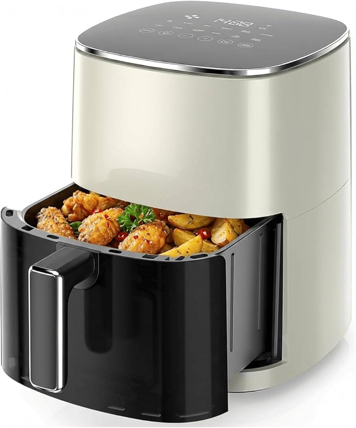 Airfryer 12-in-1,Large Air Fryer 6QT, Square Airfryers Non Toxic, Cooking, Fries, Custard, Chicken Wings, Sea Food, Vegetabels, Nonstick & Easy-Clean Basket, Beige