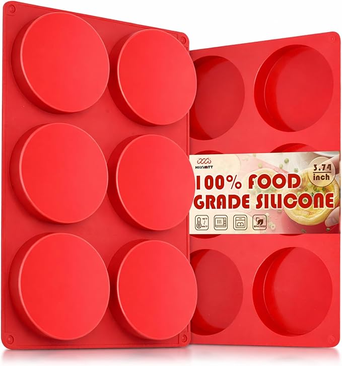HKNMTT Round Silicone Mold for Baking, Shallow Large Muffin Top Hamburger Pan, 12 Cavities 2 Pack Breakfast Sandwich Baked Eggs Bites Circle Cake Layer Mould Food BPA Free Grade Oven Safe