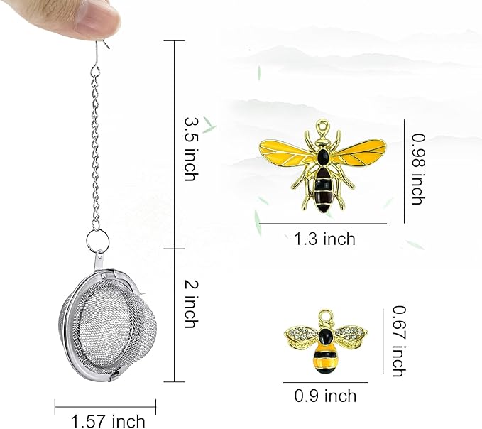 Stainless Steel Mesh Tea Infuser, 2.1 inch Tea Ball with Honey Bee Pendant Tea Strainer Tea Diffuser Tea Steeper for Filtering Tea,Tea Infusers for Loose Tea (Bee, 2PC)