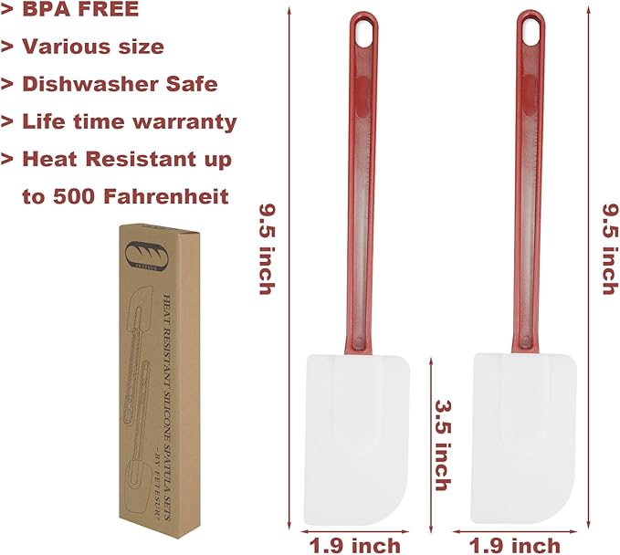 High Heat Silicone Scraper Spoon, Cooking Spatula Set of 2, 2 x 9.5''