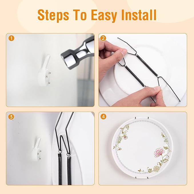 Bilillo 6 Pack Plate Hangers for The Wall, Suitable for 16''-20'' Decorative Plate,Invisible Heavy Duty Wire Plate Holder with Wall Hooks, Plate Hangers for Displaying Plates, Platter, Dish (Black)
