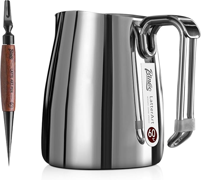 Bincoo Milk Frothing Pitcher,Espresso Milk Frothing Pitcher Stainless Steel 20oz/600ML Coffee Milk Frother Cup with Latte Art Pen