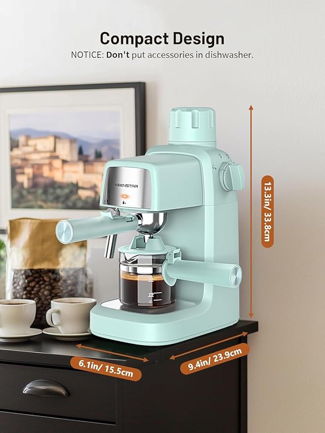 KEENSTAR 3.5Bar Espresso Machine with Milk Frother, 800W Compact Espresso and Cappuccino Machine with Preheating Function, 4 Cup Espresso Maker for Cappuccino or Latte, Gift for Coffee Lover