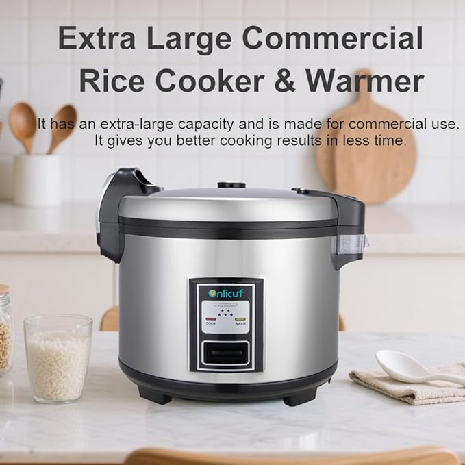 Commercial Rice Cooker 35 Cups Uncooked (70 Cups Cooked) with Stainless Steel Exterior,Large Rice & Grain Cooker for Restaurant,Double Protection,Silver