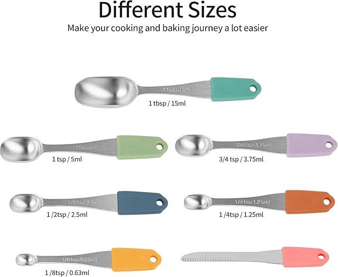 Smithcraft Magnetic Measuring Cups & Spoons Set 15, Stainless Steel Measuring Cups and Spoons Set, Color Heavy Duty Metal Measuring Cups&Spoons Set w/Leveler & Measure Equivalents for Cooking & Baking
