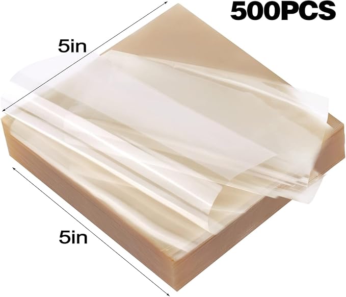 Candy Wrappers for Homemade Candy, 500 Square Sheets Natural Cellophane, 5"x5" Clear Caramel Wrappers for Chocolate Lollipop Candy Making Supplies