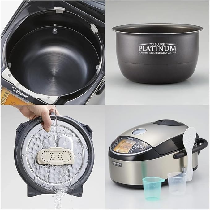 Zojirushi NP-NWC10XB 5.5-Cup Pressure Induction Heating Rice Cooker and Warmer (Stainless Black) & NS-LGC05XB Micom Rice Cooker & Warmer, 3-Cups (uncooked), Stainless Black
