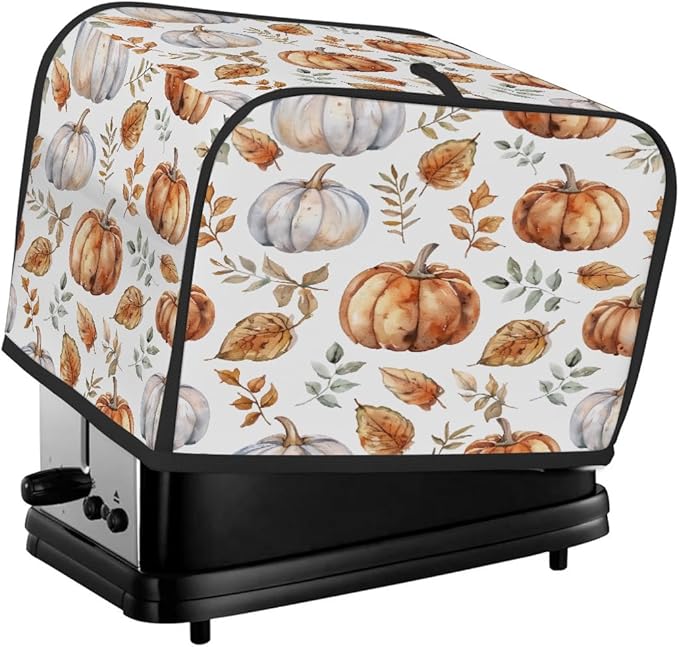 4 Slice Toaster Cover,Thanksgiving Watercolor Pumpkin Art Small Kitchen Appliance Bread Machine Cover with Pockets,Dust & Fingerprint Protection