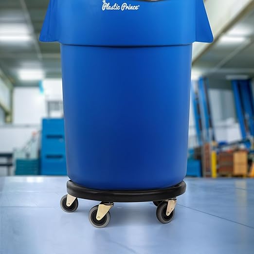 PLASTIC PRINCE Trash Can Dolly with Wheels, Black Garbage Can Wheels, Transports 20, 32, 44 and 55 gal Brute Trash Can Dolly, 18 Inches