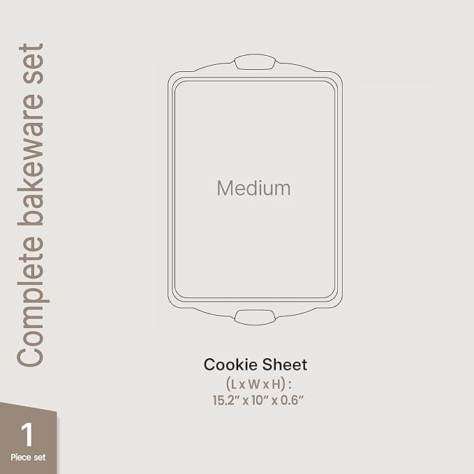 BAKKEN Kitchen Baking Pans - 15.15 x 10.03" Medium Nonstick Sheet, Durable Carbon Steel Cookie Sheet with Red Silicone Handles, PFOA, PFOS, PTFE Free, Oven Safe Tray (Up To 450°F), Set of 1