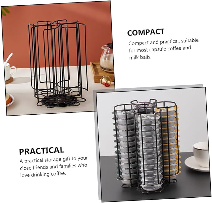 Rotatable Coffee Capsule Holder Rack for 32 Large Capsules, Black Carbon Steel Coffee Capsule Organizer Storage Shelf for Home Kitchen Countertop