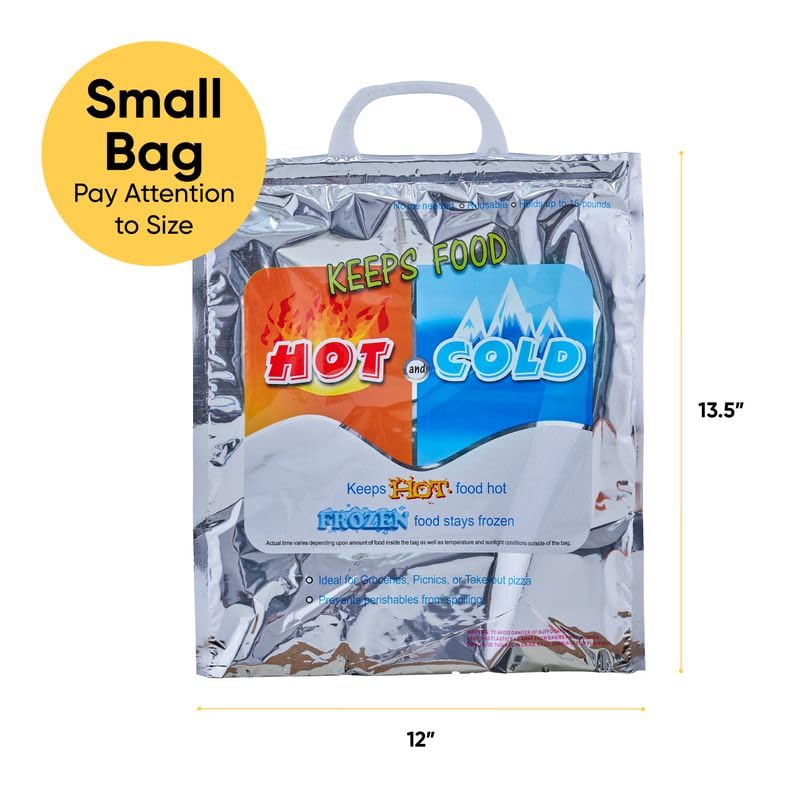 Superio Hot and Cold Insulated Bags for Food Delivery, Grocery Shopping Bags, Food Storage for Hot and Frozen Food for Travel, Disposable Cooler Bag, Reinforced Thermal Lunch Bag (10, 12"x13.5")