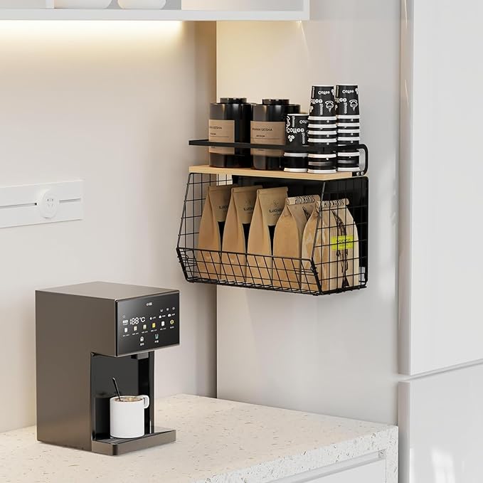 Magnetic Shelf for Fridge with Wood Lid, Fruit Potato & Onion Storage Bins, Magnetic Spice Rack for Refrigerator Pantry Organizer & Storage, Large Container for Refrigerator, Kitchen Counter & Laundry