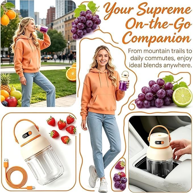 Portable Electric Juicer Cup with Zero Cord Hasslem, USB-C Rechargeable Electric Blender with Straw, Easy Clean & Leakproof, Wireless Juicer Cup for Home Gym Office Outdoor (1000ml)