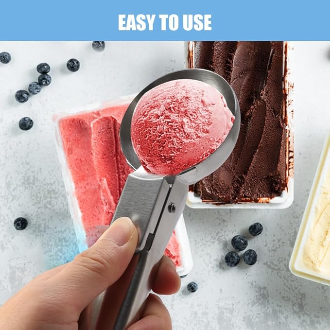 Ice Cream Scoop Set, Stainless Steel Ice Cream Ball Making Spoon, Old Time Cylindrical Scoop with Trigger Release, Cookie Dough Scoop for Frozen Yogurt Gelatos Sundaes(size:2pcs)