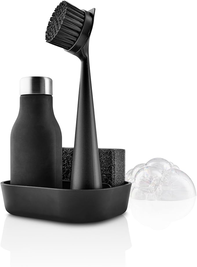 EVA SOLO | Dishwashing Set | Soap Dish, Liquid Soap Dispenser, Dish Brush & Sponge | Dish Washing Accessories | Black
