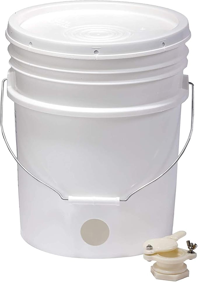 Little Giant 5 Gallon BKT5 Plastic Honey Extractor Bucket with Tight Fitting Lid and Honey Gate Tool for Beekeeping Harvesting, White (3 Pack)
