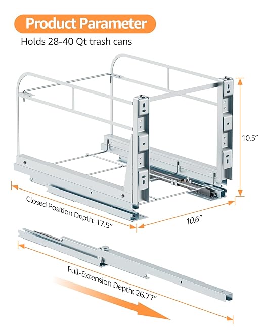 Pull Out Trash Can Under Cabinet with Soft-Close Slides,Garbage Can Not Included,Heavy Duty Under Sink Trash Can Kit for Kitchen, Requires Minimum Cabinets Opening 12" W X 18" D
