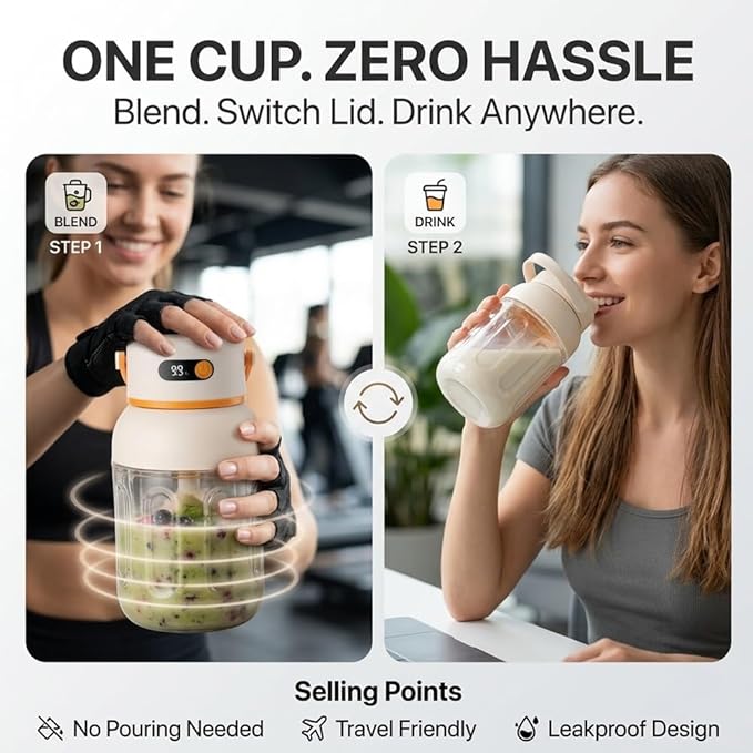 Portable Electric Juicer Cup Personal Size Blender for Smoothies & Shakes 33oz BPA-Free Bottle USB-C Rechargeable Leakproof Travel Lid Powerful Ice Crushing Mini Kitchen Gym Outdoor(2pcs)