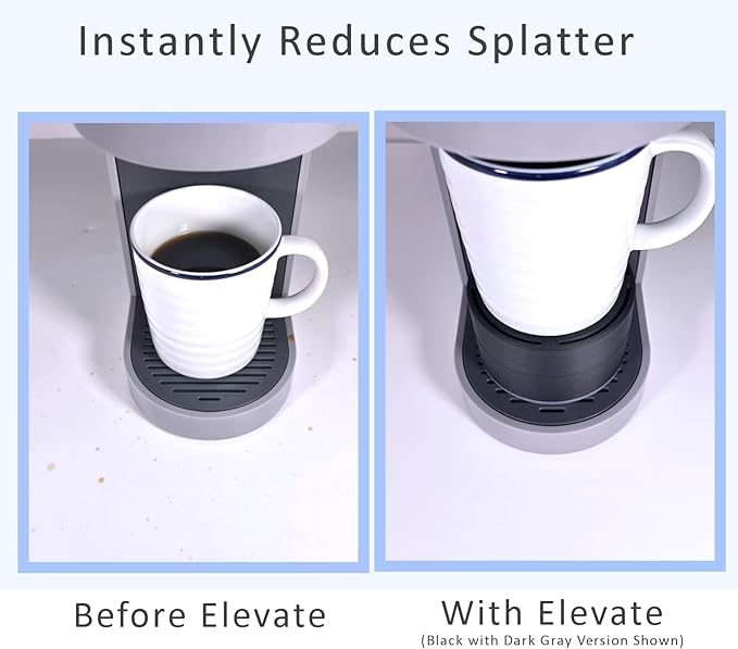 Elevate Anti-Splash Cup Riser Accessory for most Keurig K-cup, Cuisinart Single Serve, and other Coffee Makers, Adjustable for Cup Size and Drip Tray Type (Black with Lilac Base)