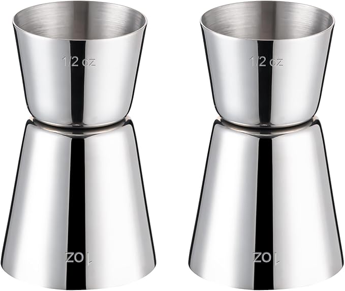 Briout Jigger for Bartending, 2 Pcs Double Cocktail Jigger Japanese Premium 304 Food Grade Stainless Steel Jigger 1 OZ 1/2 OZ, Flat Edge